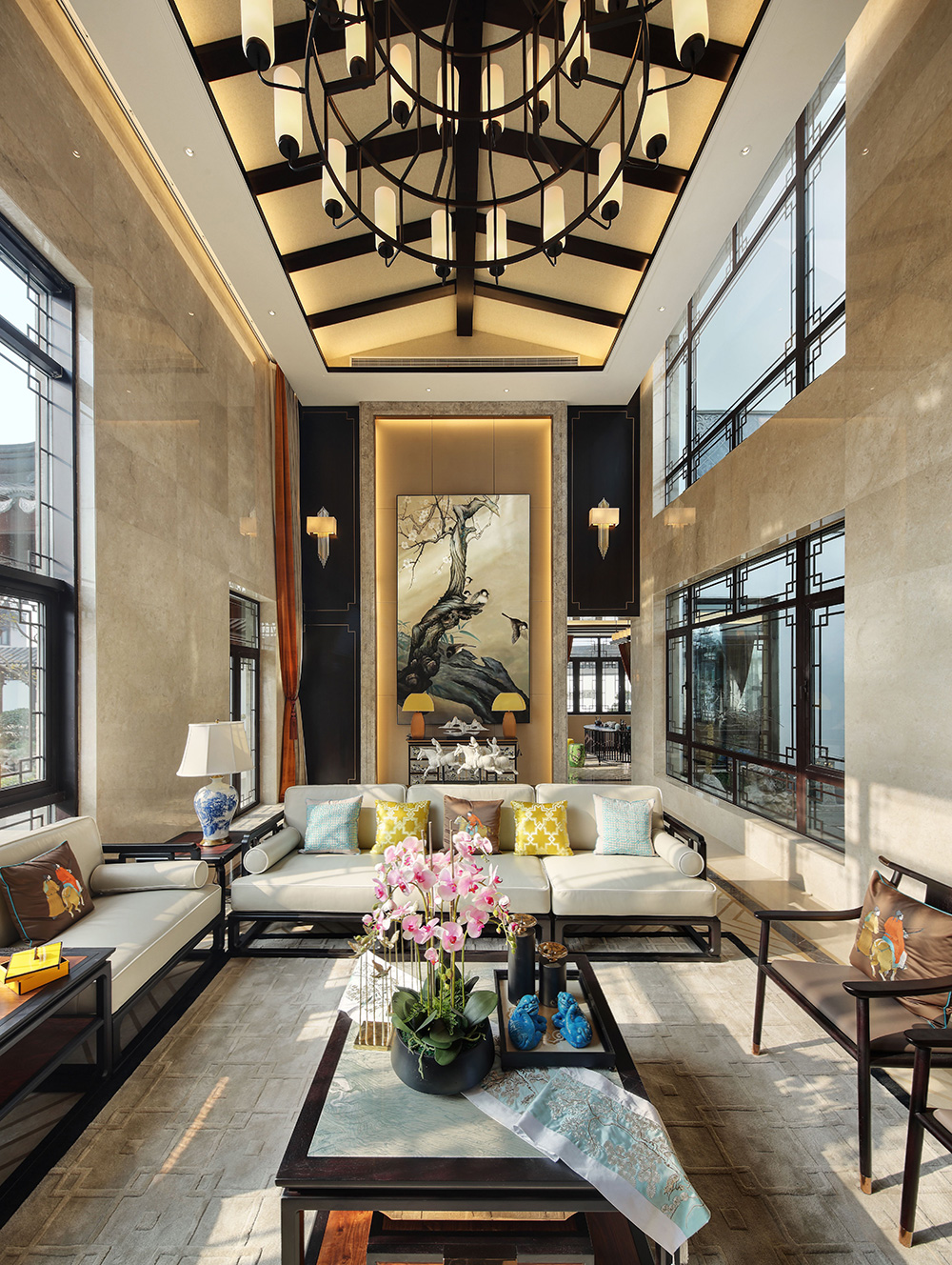 新中式风格别墅装修设计效果图-碧桂园海景苑别墅568平米-别墅装修设计客厅 新中式风格别墅装修设计效果图-碧桂园海景苑别墅568平米-别墅装修设计客厅